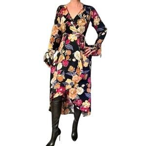 Band of Gypsies Floral Midi Dress - Black and Multicolor